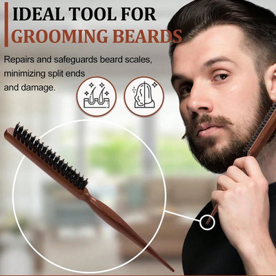 Anti-Frizz Scalp Massage Hairbrush – Premium Bristle with Wooden Handle