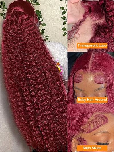 Burgundy Deep Wave Wig – 13x4/13x6 HD Lace Front, 100% Human Hair
