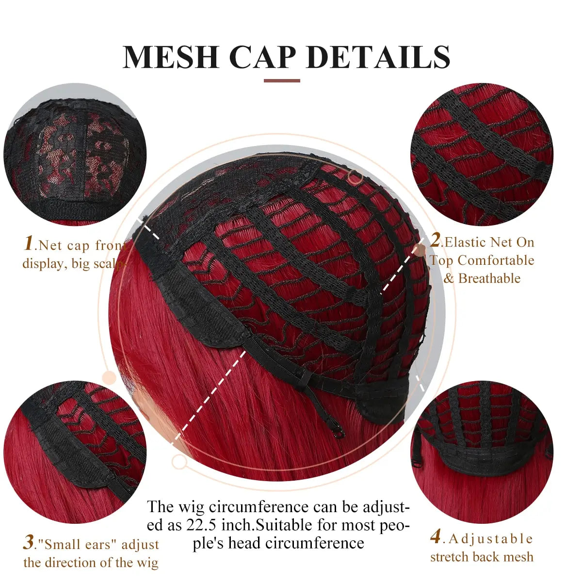 Light Wine Red Synthetic Wig with Bangs – Long Straight, Heat Resistant