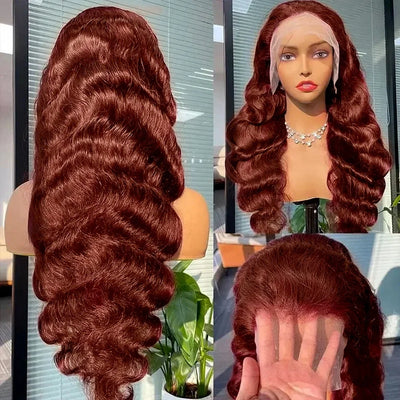 Pre Plucked Reddish Brown Body Wave Lace Frontal Human Hair Wig