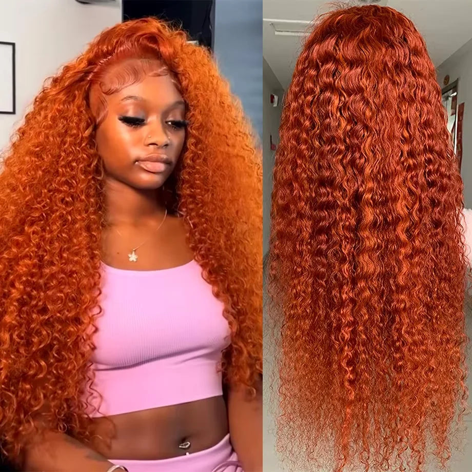 Pre-plucked Orange Deep Water Wave HD Lace Front Wig