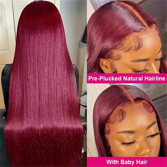 200 Density Burgundy HD Lace Wig – 13x6 Frontal, Straight Human Hair