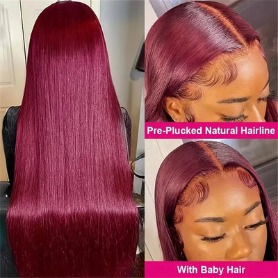 200 Density Burgundy HD Lace Wig – 13x6 Frontal, Straight Human Hair