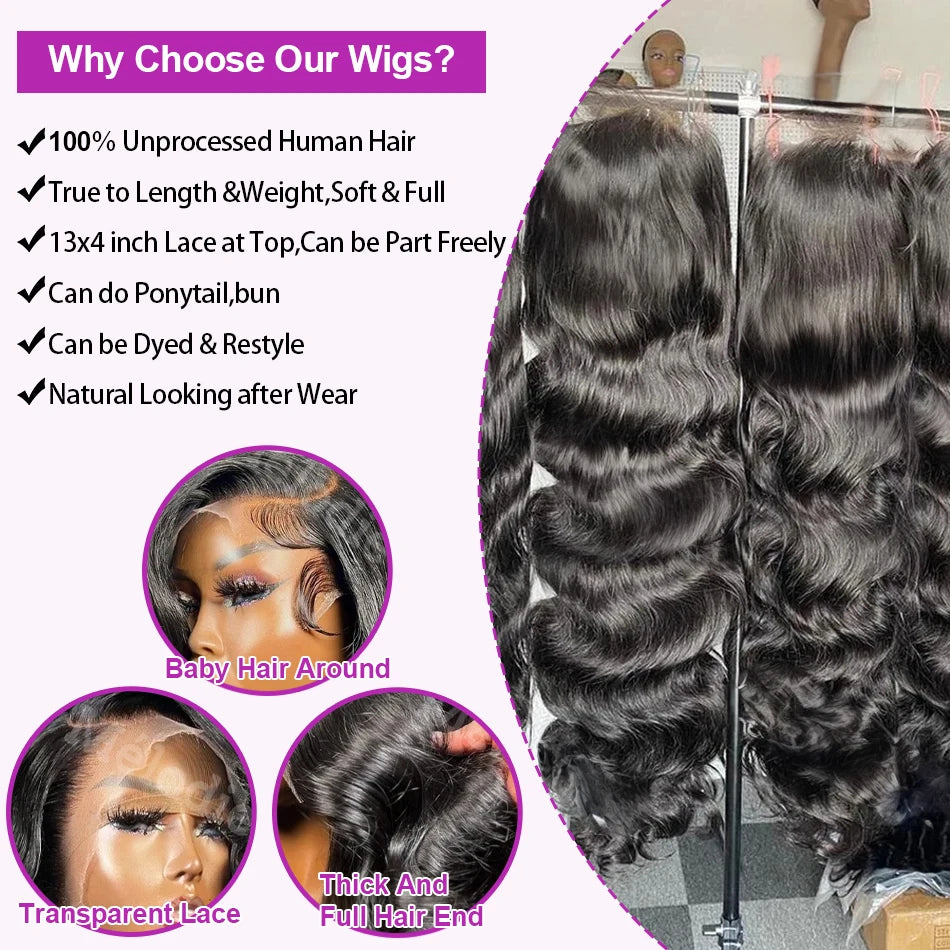 300% Density Body Wave Wig 13x4/13x6/7x5 HD Lace, 40-50 Inch