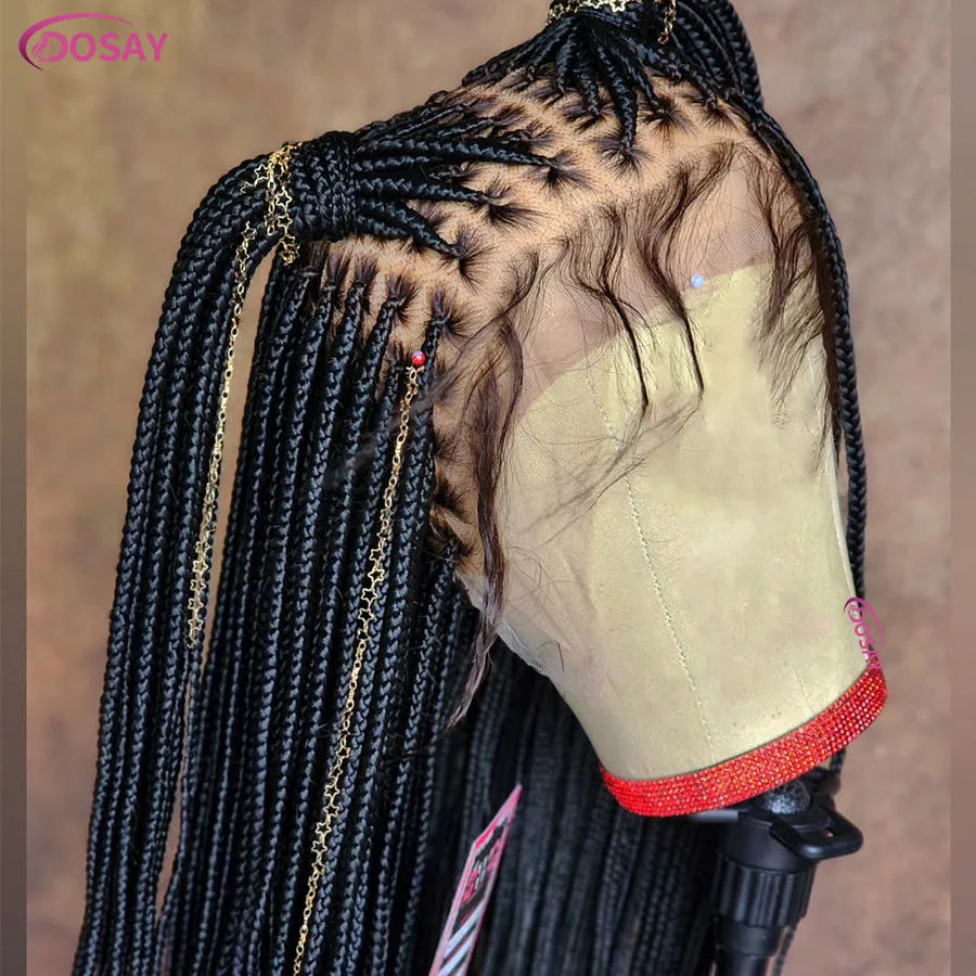 36" Synthetic Long Box Braided Wig – Full Lace Burgundy Knotless Cornrow