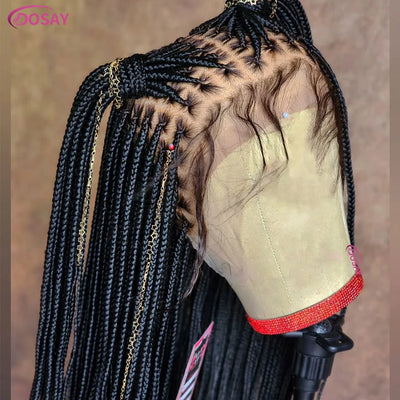 36" Synthetic Long Box Braided Wig – Full Lace Burgundy Knotless Cornrow