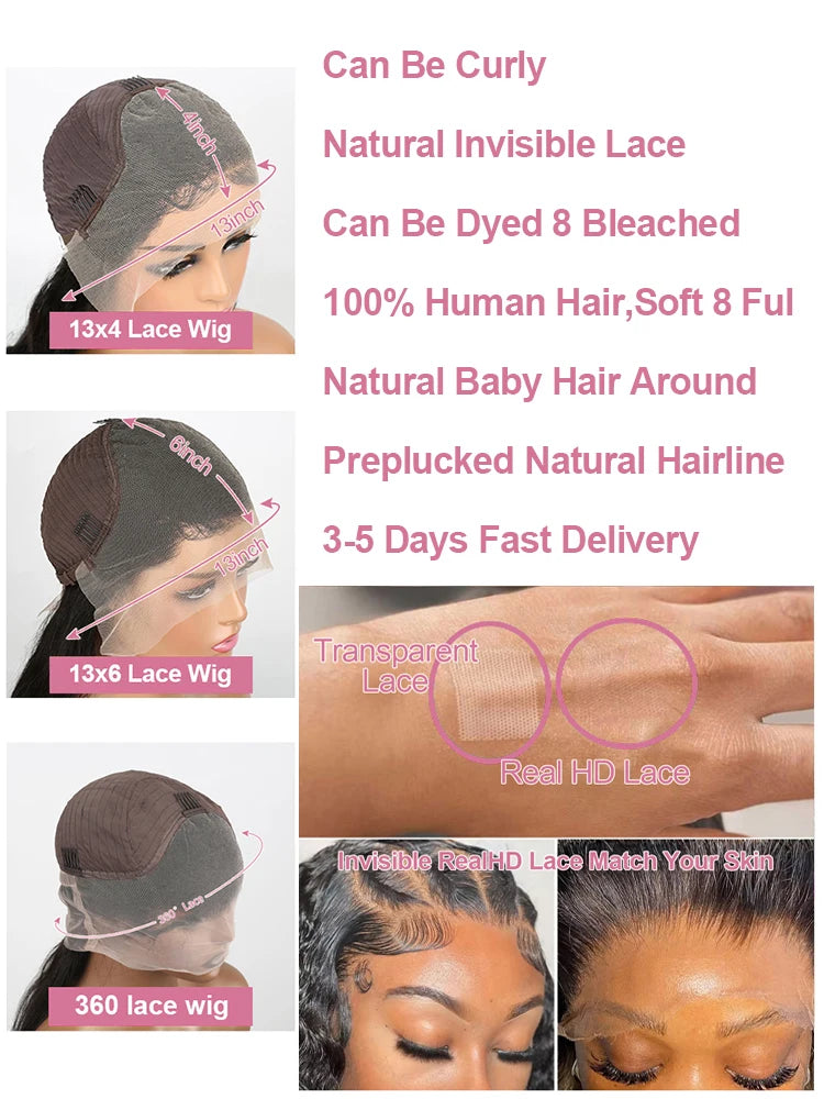 Extra Long Bone Straight Human Hair HD Lace Front Wig