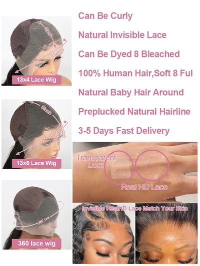 Extra Long Bone Straight Human Hair HD Lace Front Wig