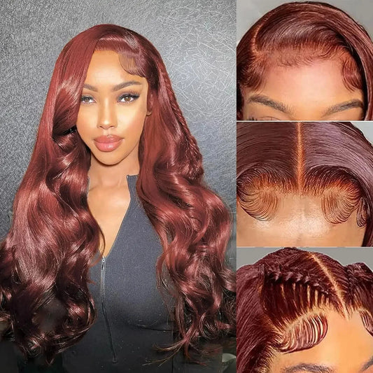 Pre Plucked Reddish Brown Body Wave Lace Frontal Human Hair Wig