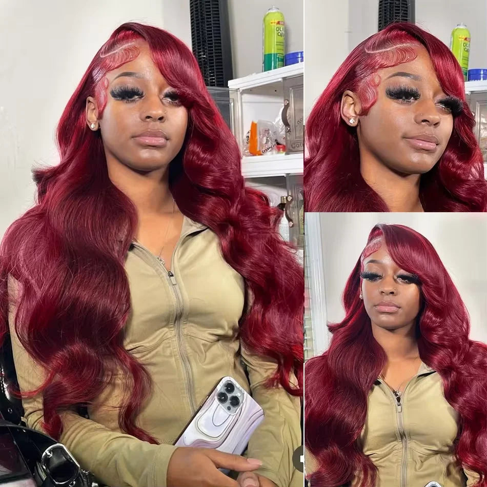 99J Burgundy Body Wave Wig Lace Front 13x4 HD Frontal