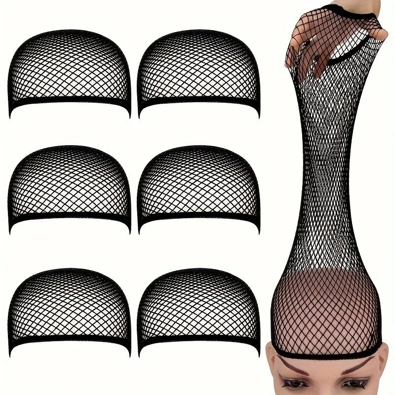 Black Open End Mesh Wig Caps – Long Weaving Caps, Pack of 6