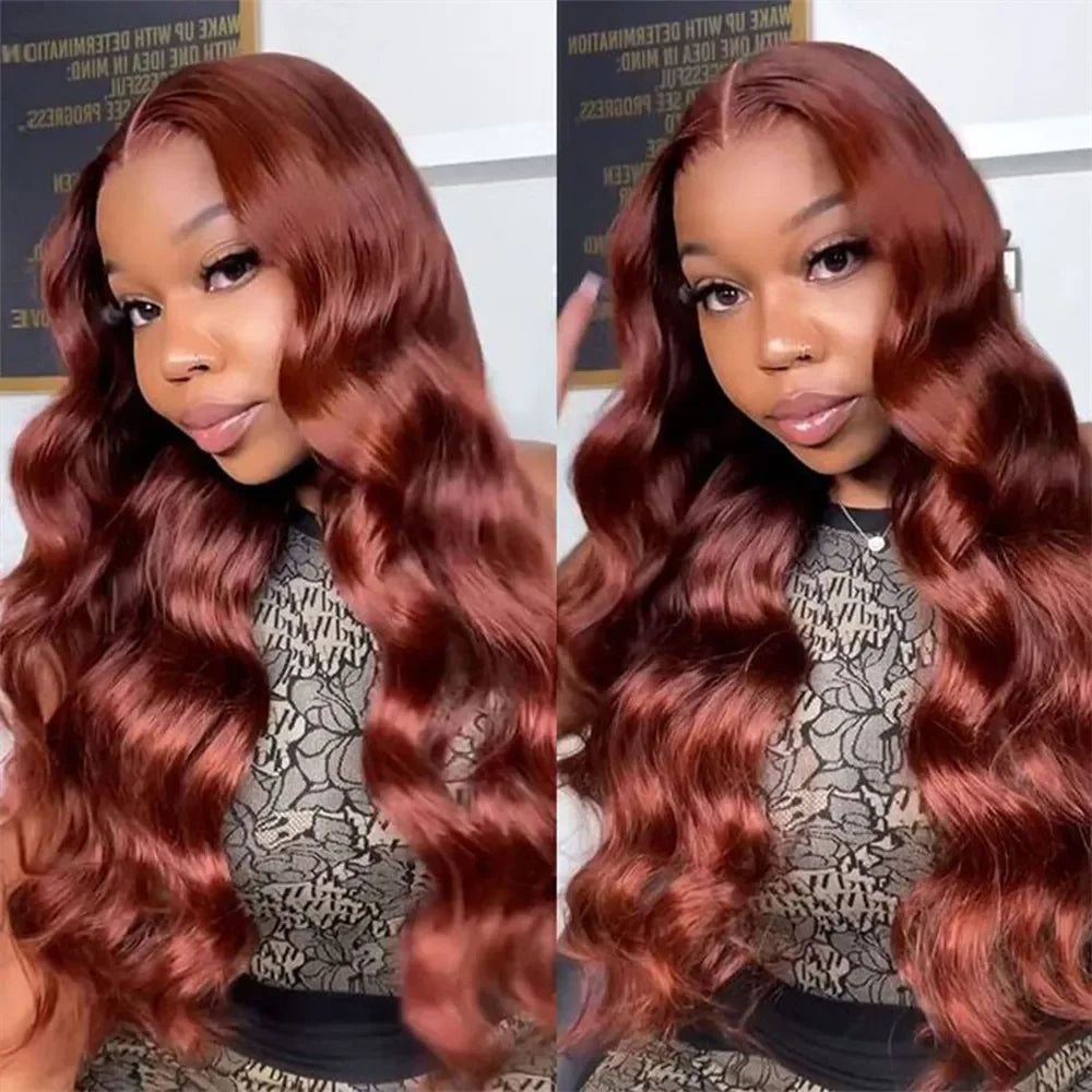 Pre Plucked Reddish Brown Body Wave Lace Frontal Human Hair Wig