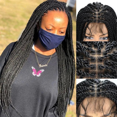 Twist Braided Lace Front Wig – Synthetic Full Lace, Faux Locs for Black Women