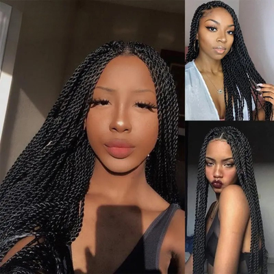 Twist Braided Lace Front Wig – Synthetic Full Lace, Faux Locs for Black Women